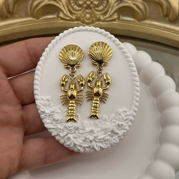 Gold Lobster Statement Earrings – Stainless Steel PVD Plated - Picture 6 of 6